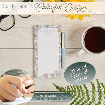 Christian Art Gifts Magnetic Notepad & Pen Set, Everything Beautiful - color: Blue Floral/Everything Beautiful