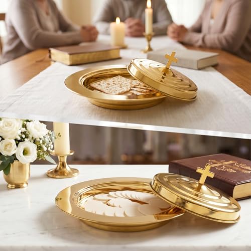 1Pcs Stainless Steel Communion Bread Plate for Church with Lid,Gold - color: Gold