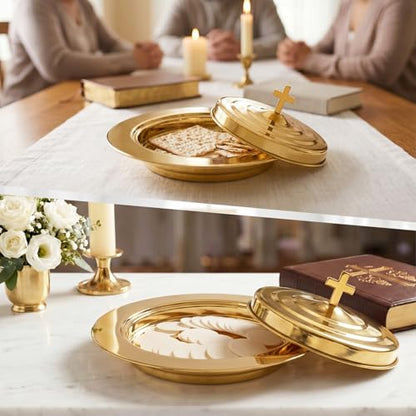 1Pcs Stainless Steel Communion Bread Plate for Church with Lid,Gold - color: Gold