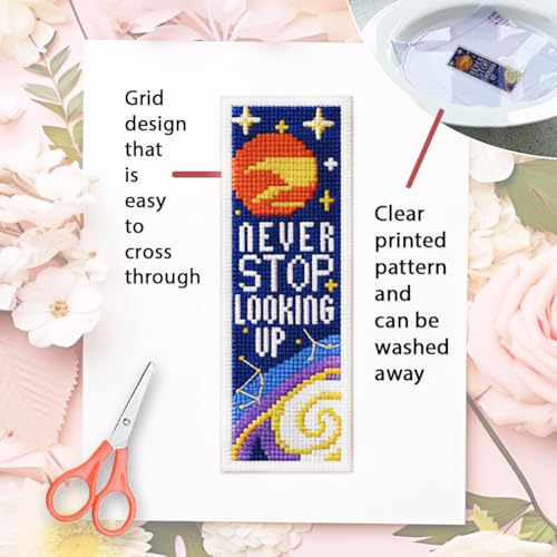 ORIGACH 6 Pcs Space Cross Stitch Bookmark Kit for Beginners - style: Cosmic Space & Inspirational Quotes