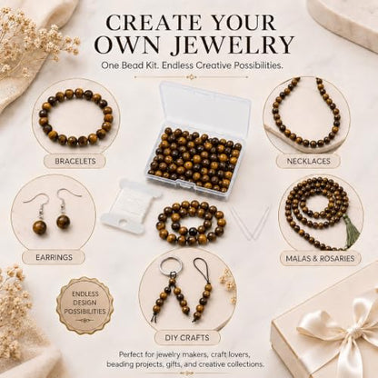 Cherry Tree Collection 100PCS 6mm Tiger Eye Round Bead Craft Kit - color: tiger eye, size: 6mm