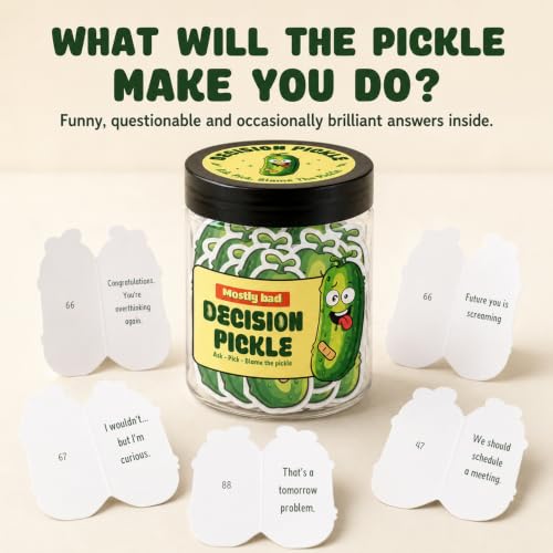 Mostly Bad Decision Pickle Jar - Funny Decision Cards Gag Gift for Teens - color: Decision Pickle Jar