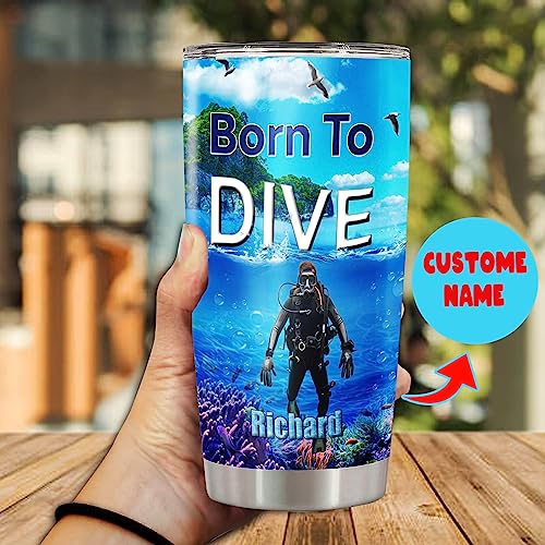 Dorris Personalized Scuba Diving Tumbler Customized Name With Lid 20 30oz Stainless Steel Insulated Coffee Mug Home Funny Travel Diver Tumblers Gifts For Men Women Husband Christian On Birthday - color: Diving