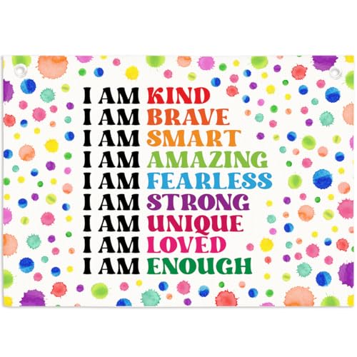 Positive Affirmations Linen Hanging Banner, I Am Kind Brave Smart Wall Decor for Kids Nursery Elementary Classroom - color: Multicolor 14