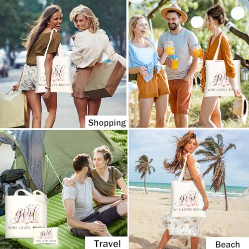 DHQH Canvas Book Tote Bag with Makeup Bag for Women, Book Lover Birthday Gifts, Aesthetic Book Tote Bag Reusable Bag for Librarian, Readers, Bookish Christmas Gifts - style: Books Baga