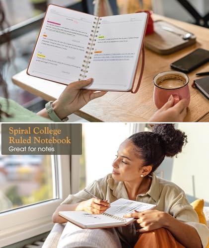 Lined Spiral Journal Notebook, A5 Hardcover Spiral Journals for Women Men, 150 Numbered Pages Spiral Bound Notebook, 100 GSM College Ruled Notebooks for Writing Note Taking 5.75" x 8.38", Brown - color: Brown