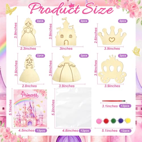 12 Pack Princess Party Favors Wooden Once Upon A Time Birthday Decorations - color: Princess