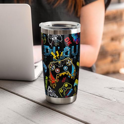 Gamer Gifts For Men,Gaming Gifts For Men,20 oz Gamer Tumbler With Lid and Straw Stainless Steel Insulated Travel Mug Gamer Coffee Cup - color: Gamer Tumbler