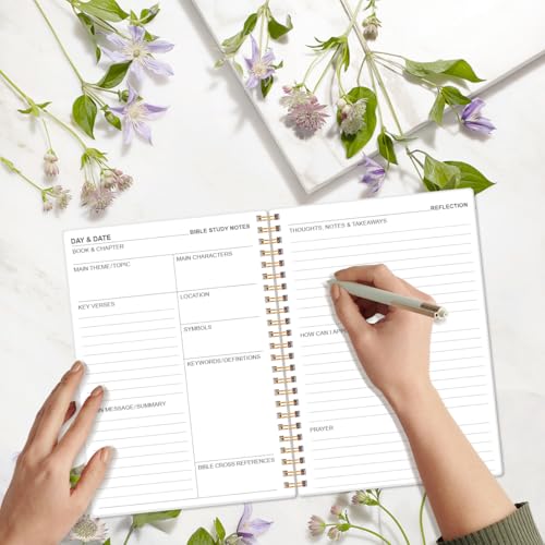 Heveboik Bible Study Journal – Church Notes Notebooks – Note Taking & Journaling Kit, 5.8" x 8.5", Blue Leaf Flower - color: Blue Leaf Flower