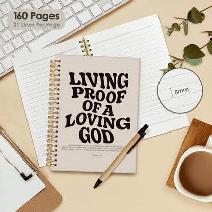 Christian Journal, Bible Study Notebook, Bible Notebooks for Note Taking, Church Hardcover Spiral Notebook for Women Man 5.5x8.3 - Black - color: Living Proof of a Loving God - Beige