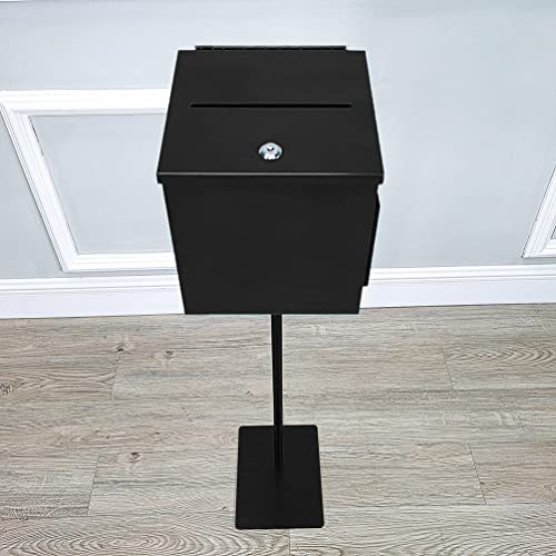 FixtureDisplays® Black Metal Donation Box Floor Stand Lobby Foyer Tithes & Offering Suggestion Collection Ballot Box 11065+10918-BLACK