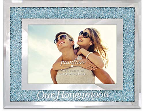 Pavilion Gift Company 85117 Glorious Occasions - Our Honeymoon Blue Crystal Mirrored 4x6 Picture Frame, - color: Our Honeymoon