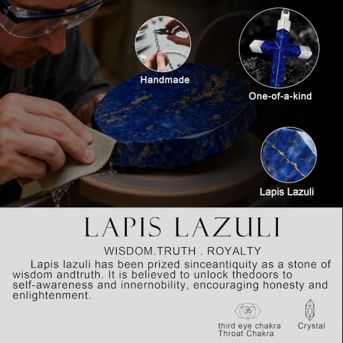 Lapis Lazuli/Amethyst Cross Necklace for Men Waterproof and Sweat-Resistant Suitable for both men and women With Adjustable Box Chain Christian Jewelry Father Day Gifts for Men - color: Blue&Silver