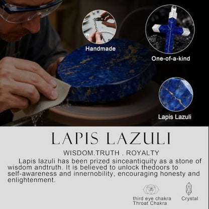 Lapis Lazuli/Amethyst Cross Necklace for Men Waterproof and Sweat-Resistant Suitable for both men and women With Adjustable Box Chain Christian Jewelry Father Day Gifts for Men - color: Blue&Silver