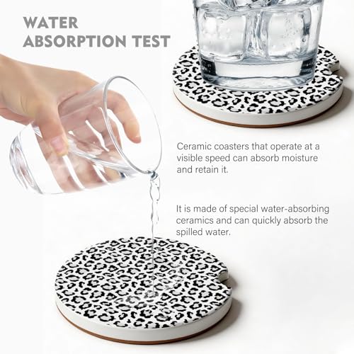 2 Pack Car Coasters for Cup Holders, Cute Car Accessories Interior (Leopard-White) - color: Leopard-white