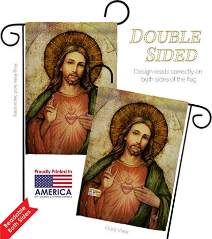 Sacred Heart of Jesus Garden Flag - 2pcs Pack Religious Faith Hope Grace Peace Dove Christian Religion Easter - House Decoration Banner Small Yard Gift Double-Sided Made In USA 13 X 18.5
