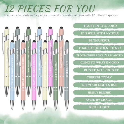 Zonon 12 Pcs Inspirational Pens, Motivational Ballpoint Pen Gifts for Women - color: Morandi, style: Bible Style