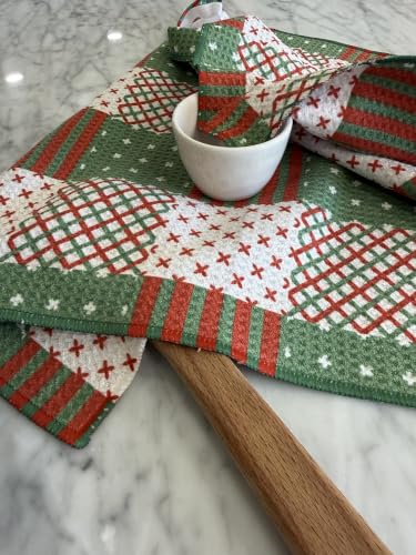 || 3 Pack|| Double Sided Dish Towels || Waffle Weave Microfiber || Highly Absorbent || Hanging Loop || Dish Cloths || Modern || Designer Prints || Lights (Christmas Quilt) - color: Christmas Quilt