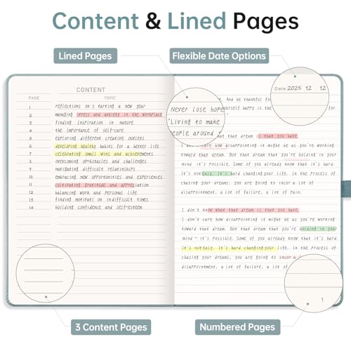 EMSHOI Lined Journal Notebook, 192 Numbered Pages, A5 Size (5.7'' x 8.3'') - color: Gray Blue, style: Ruled