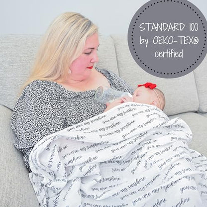 LollyBanks Muslin Swaddle Blanket, 47 x 47 in, Newborn Receiving Blanket - color: You Are My Sunshine