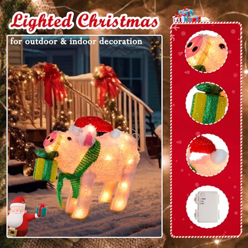 15" Lighted Christmas Pig, 3D Pre‑Lit Indoor Outdoor Decor - size: 34''*15.7''