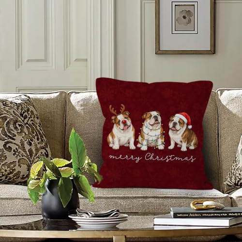 Christmas English Bulldog Throw Pillow Covers 18x18 Home Decor - color: English Bulldog