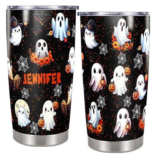 Personalized Ghost Halloween Tumbler Custom Name Boo Travel Mug Coffee Insulated Cup with Lid Stainless Steel 20Oz 30Oz Gifts for Women Girls Spooky Season - color: Halloween 568