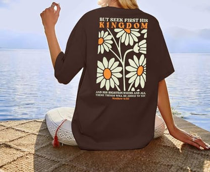 Christian Shirts for Women Jesus Shirt Christian Graphic Tees - color: Brown, size: Small