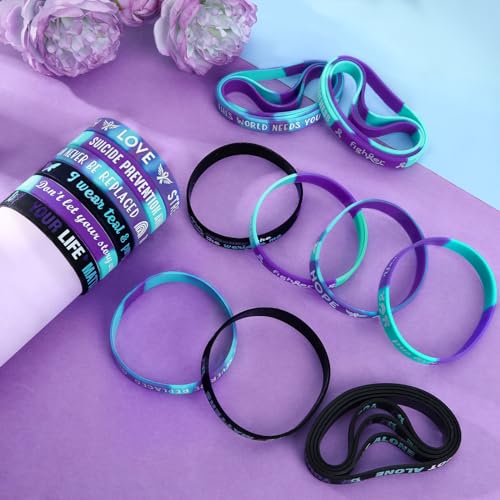 JUNEBRUSHS 42pcs Suicide Prevention Awareness Silicone Bracelets - style: Suicide Prevention Awareness Style