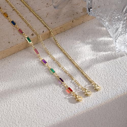 Ankle Bracelets for Women Waterproof Non Tarnish Anklet - style: 3 Layered Cuban&Figaro-GD