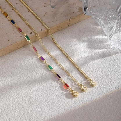 Ankle Bracelets for Women Waterproof Non Tarnish Anklet - style: 3 Layered Cuban&Figaro-GD
