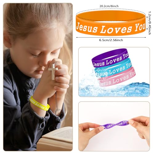 JUNEBRUSHS 42pcs Jesus Loves You Silicone Bracelets Bulk - style: Jesus Loves You Style