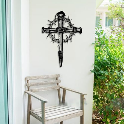 LIYOUYA Cross Metal Wall Decor - Religious Faith Symbol Decor Black Wall Art Home Decor for Living Room, Bedroom, Dining Room, Office (Black)