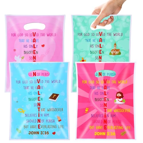 EUVBOKW 100 Pcs Religious Valentine's Day Gift Bags,Valentine Treat Bags John 3:16 Bible Verse Christian Party Favors,Ideal for Classroom and Sunday School - color: Valentine