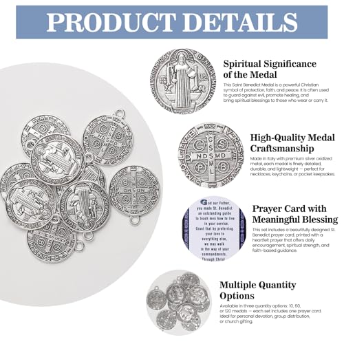 10 Pcs St Benedict Medals,Catholic Saint Benedict Medal for Jewelry Pendant Rosary Parts Making Supplies,Religious Metal Charm Medalla De San Benito - color: 10 Pcs St Benedict