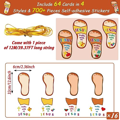Qyeahkj 32Pcs Sunday School Crafts for Kids VBS Sticker Crafts Bible Christian Craft Jesus Walks with Us Sunday School Favors DIY Sticker Kits for Religious Classroom Home Activities Supplies
