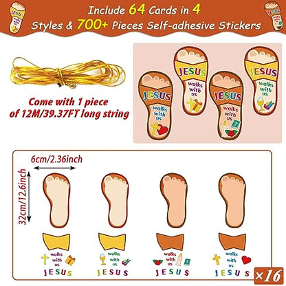 Qyeahkj 32Pcs Sunday School Crafts for Kids VBS Sticker Crafts Bible Christian Craft Jesus Walks with Us Sunday School Favors DIY Sticker Kits for Religious Classroom Home Activities Supplies