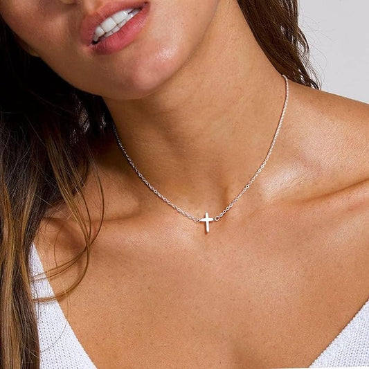 VIROMY Gold Cross Necklace for Women 14K Gold Plated Cute Sidways Cross Pendant Choker Necklaces Simple Trendy Everyday Jewelry for Women - style: Nifty Cross-SL