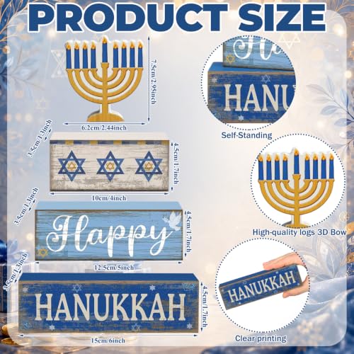 Lineshading 4 Pcs Hanukkah Table Decor for Home, Wooden Menorah Block Signs - style: Candlestick 2