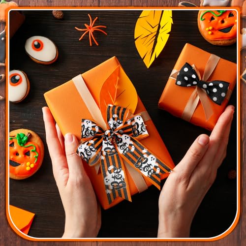 12 Rolls 60 Yard Halloween Wired Ribbon for Wreath Craft Bow - style: Spider Web