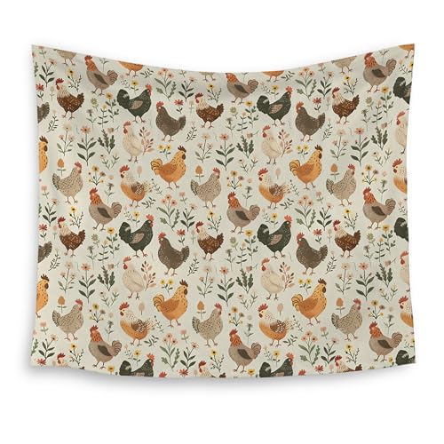 HUGANE Rustic Chicken Floral Tapestry, Farmhouse Chicken Flower Wall Tapestries, Cottagecore Botanical Farm Animal Rooster Hen Hanging Wall Decor for Bedroom Living Room Home Kitchen - color: colour-01