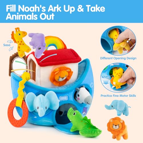 Baby Toys 6-12 Months - Noah's Ark Toy with Stuffed Animals, Baptism Gifts