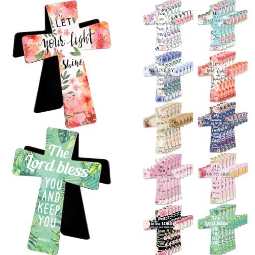 Eaasty 60 Pcs Christian Magnetic Cross Bookmarks Bible Verse Floral Magnetic Bookmarks Bulk Religious Church Reading Gift for Mother's Day Women Men Teacher Book Lovers - style: Christian