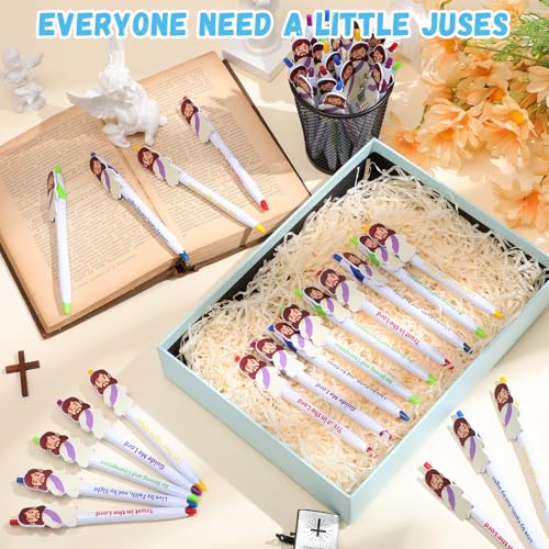 50 Pcs Christian Jesus Pens Bible Verse Pens Little Jesus Figures Ballpoint Pen Black Ink Pen Christmas Inspirational Quotes Scripture Religious Pen for Classroom Prizes Church Christmas Easter Gift