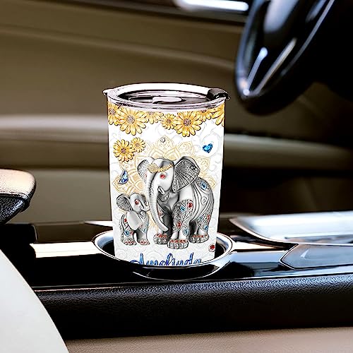 WAZONE Personalized Elephant Tumbler With Lid Custom Name Elephants Sunflowers Insulated Mothers Day Birthday Christmas Items Gifts For Mom From Daughter Son Stainless Steel Travel Cup Mug - color: Elephant Mom