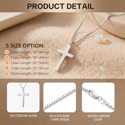 925 Sterling Silver Cross Necklace for Women,1.0MM Box Chain Cross Necklace - color: Silver-18