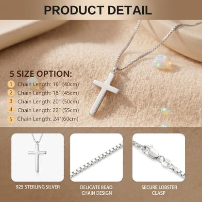925 Sterling Silver Cross Necklace for Women,1.0MM Box Chain Cross Necklace - color: Silver-18