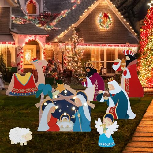 WONDER GARDEN Christmas Nativity Yard Stakes,7 Pack Outdoor Garden Decor