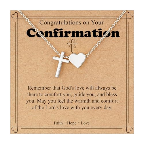 WEDDINEN First Communion Confirmation Baptism Jewelry Gifts for Teens Girls Kids,Cross Heart Necklace for Women Girls Christian Religious Stuffers Jewelry Gifts for Kids - style: Confirmation-Silver