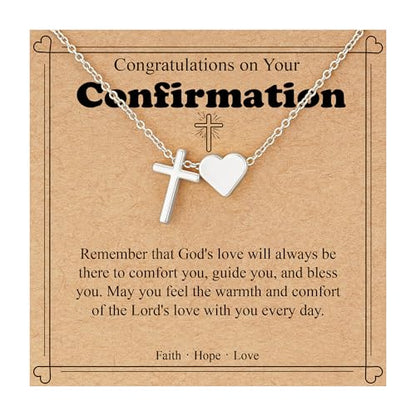 WEDDINEN First Communion Confirmation Baptism Jewelry Gifts for Teens Girls Kids,Cross Heart Necklace for Women Girls Christian Religious Stuffers Jewelry Gifts for Kids - style: Confirmation-Silver